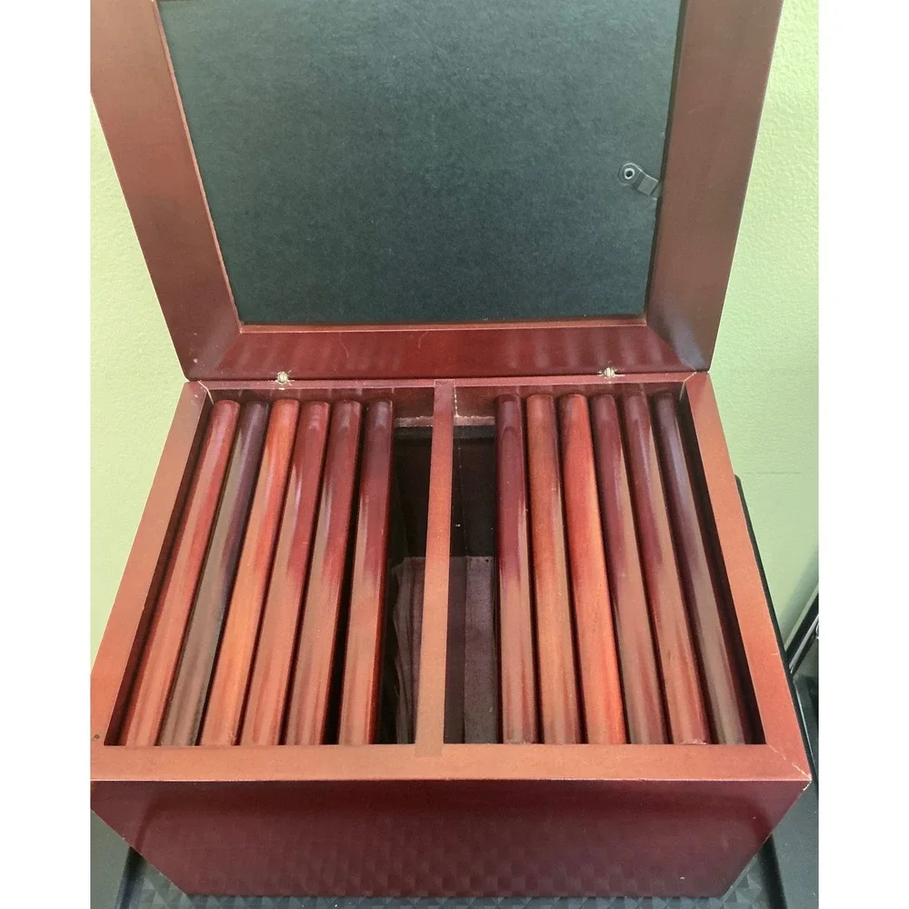 Vintage Wooden Photo Storage Box Ornate Metal Frame Lid Cherry Finish Organizer